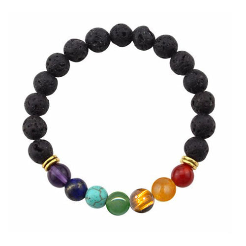 BRACELET HOMME 10MM 7 CHAKRAS+PIERRE DE LAVE