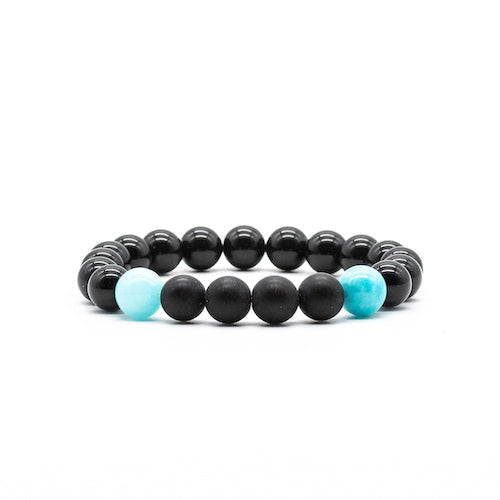 BRACELET HOMME 10MM AIGUE MARINE+ONYX DÉPOLI