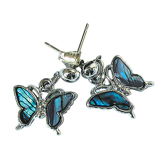 BOUCLES D’OREILLE NACRE BLEUE PETIT PAPILLON