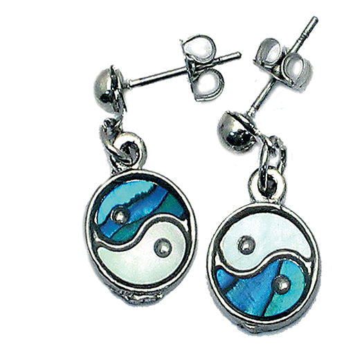 BOUCLES D’OREILLE NACRE BLEUE YING-YANG