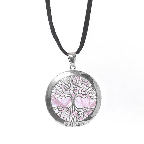 COLLIER ARBRE DE VIE ARGENTÉ QUARTZ ROSE