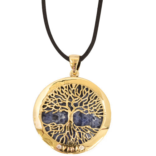 COLLIER ARBRE DE VIE DORÉ SODALITE