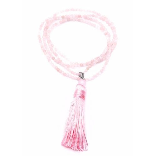 COLLIER MALA FACETTÉ QUARTZ ROSE