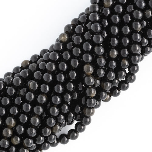 FIL DE PERLES 8MM OBSIDIENNE DORÉE