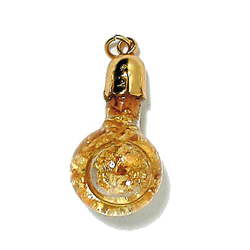 PENDENTIF AMPOULE DE FEUILLES D’OR