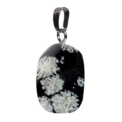 PENDENTIFS PIERRES ROULÉES SUR BÉLIÈRE OBSIDIENNE MOUCHETÉE